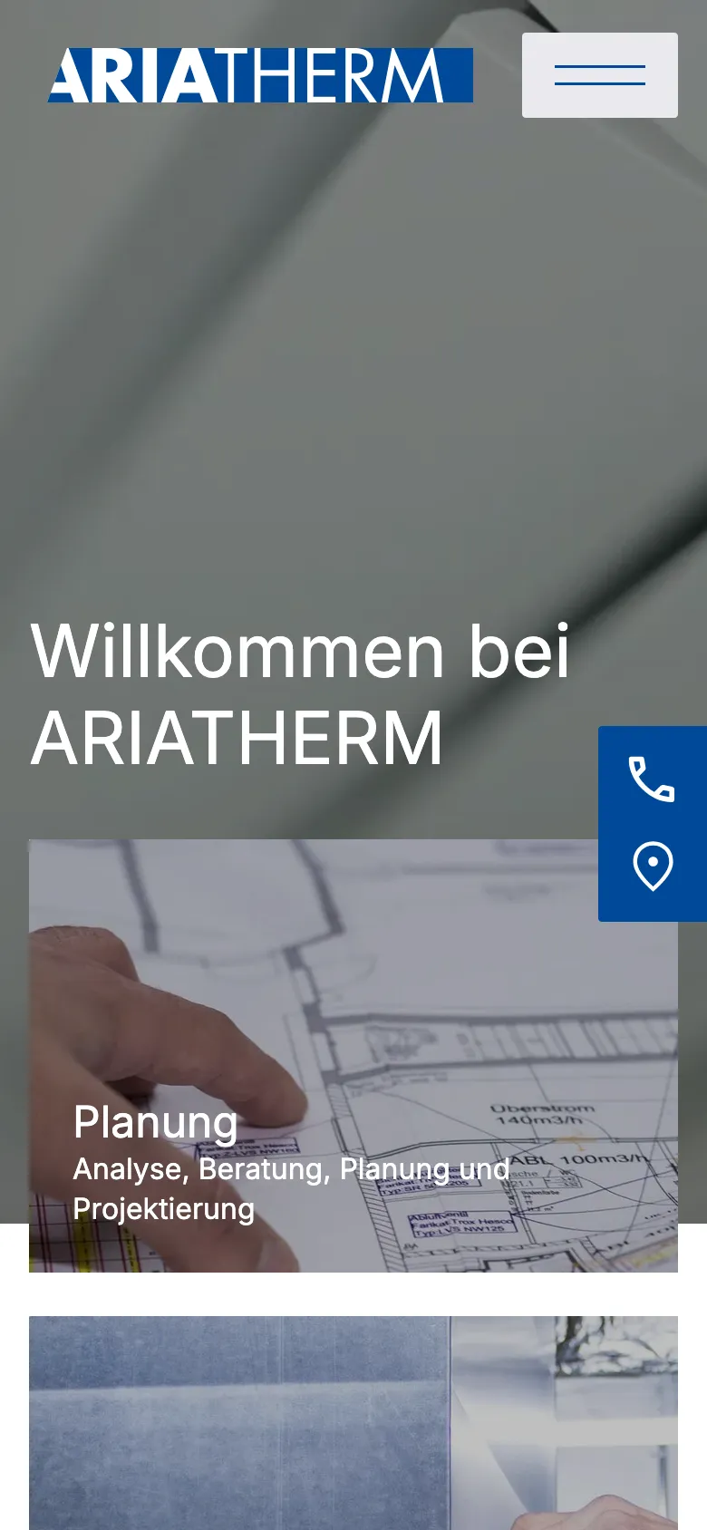 The ariatherm.ch home page on a smartphone